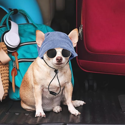 Jadive Small Dog Sun Hat with Ear Holes, Dog Cat Sunglasses with Anti-Slip Silicone Rope Baseball Cap Adjustable Puppy Sunbonnet Headdress Beach Visor Hat for Puppies Summer Outdoor(Blue)