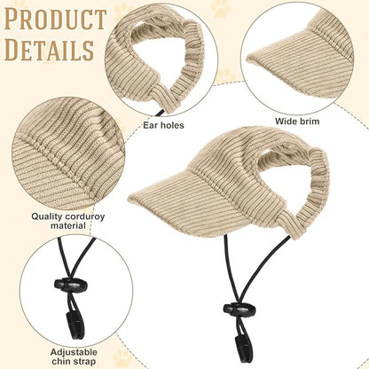 Jadive Small Dog Sun Hat with Ear Holes, Dog Cat Sunglasses with Anti-Slip Silicone Rope Baseball Cap Adjustable Puppy Sunbonnet Headdress Beach Visor Hat for Puppies Summer Outdoor(Khaki)