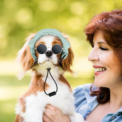 Jadive Small Dog Sun Hat with Ear Holes, Dog Cat Sunglasses with Anti-Slip Silicone Rope Baseball Cap Adjustable Puppy Sunbonnet Headdress Beach Visor Hat for Puppies Summer Outdoor(Green)