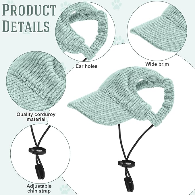 Jadive X-Small Dog Sun Hat with Ear Holes, Dog Cat Sunglasses with Anti-Slip Silicone Rope Baseball Cap Adjustable Puppy Sunbonnet Headdress Beach Visor Hat for Puppies Summer Outdoor(Green)