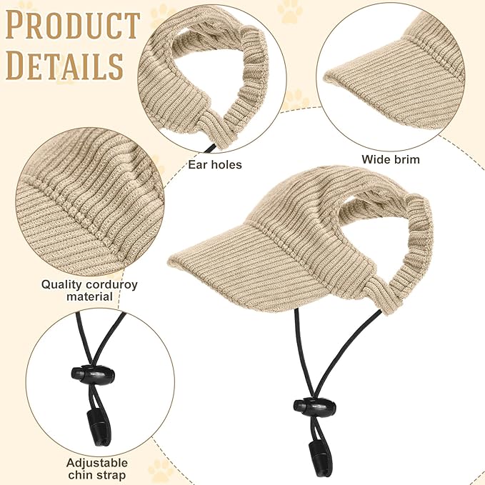 Jadive X-Small Dog Sun Hat with Ear Holes, Dog Cat Sunglasses with Anti-Slip Silicone Rope Baseball Cap Adjustable Puppy Sunbonnet Headdress Beach Visor Hat for Puppies Summer Outdoor(Khaki)