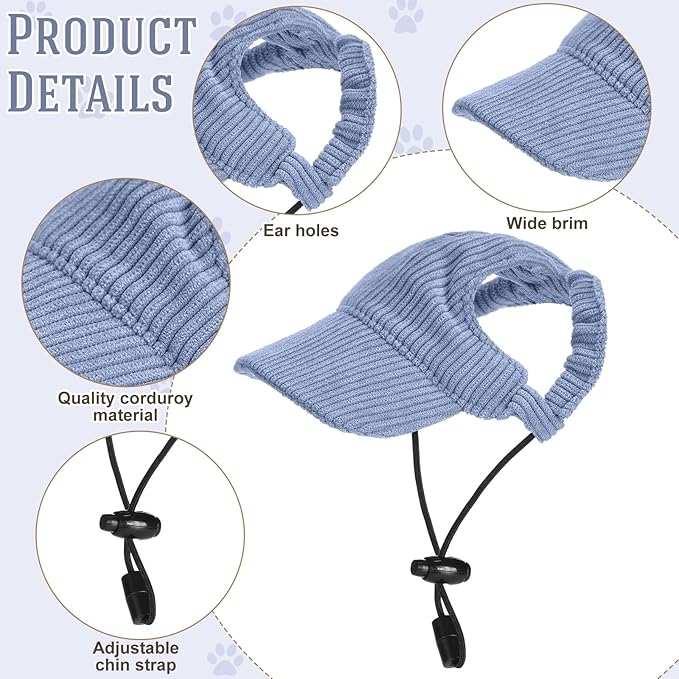 Jadive X-Small Dog Sun Hat with Ear Holes, Dog Cat Sunglasses with Anti-Slip Silicone Rope Baseball Cap Adjustable Puppy Sunbonnet Headdress Beach Visor Hat for Puppies Summer Outdoor(Blue)
