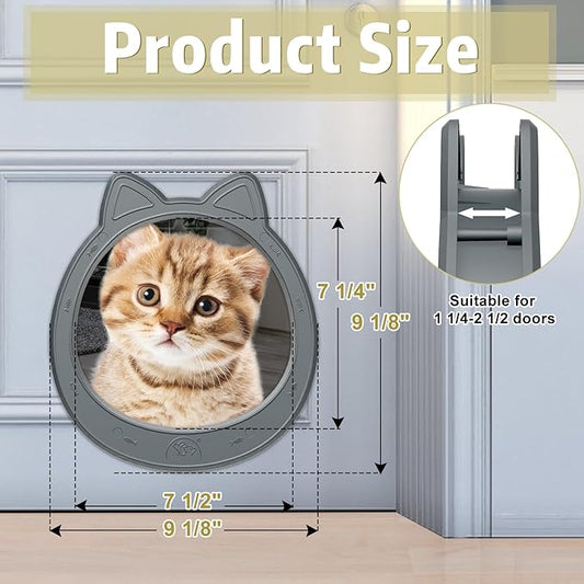 Large Cat Door Interior Door, No-Flap Cat Door for Interior Door, Pet Door for Cats, Easy DIY Setup, No Training, Up to 22 LBS, Easy to Install(Smoky Gray)