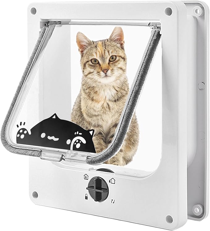 Large Cat Doors(Outer Size 10.6" x 9.2"), 4-Way Locking Cat Door for Interior Exterior Doors, Weatherproof pet Door with Magnet for Cat or Dog < 21.5 inches in Girth(White L)