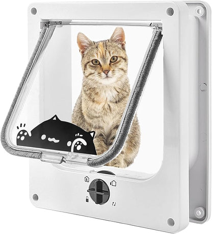 Large Cat Doors(Outer Size 10.6" x 9.2"), 4-Way Locking Cat Door for Interior Exterior Doors, Weatherproof pet Door with Magnet for Cat or Dog < 21.5 inches in Girth(White L)