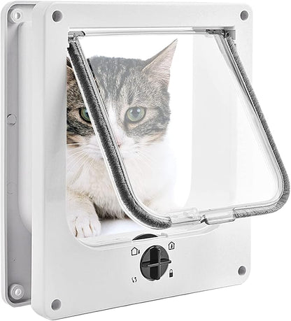 Large Cat Doors(Outer Size 10.6" x 9.2"), 4-Way Locking Cat Door for Interior Exterior Doors, Weatherproof pet Door with Magnet for Cat or Dog < 21.5 inches in Girth(White L)