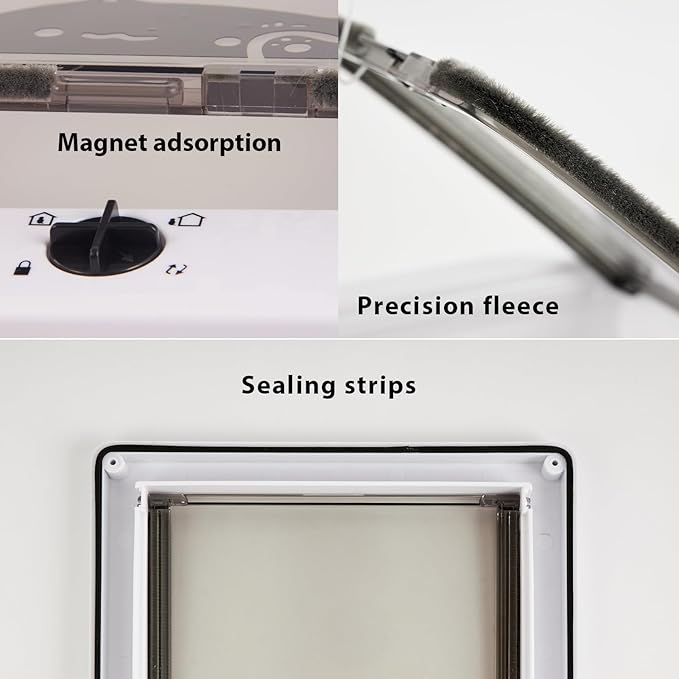 Large Cat Doors(Outer Size 10.6" x 9.2"), 4-Way Locking Cat Door for Interior Exterior Doors, Weatherproof pet Door with Magnet for Cat or Dog < 21.5 inches in Girth(White L)