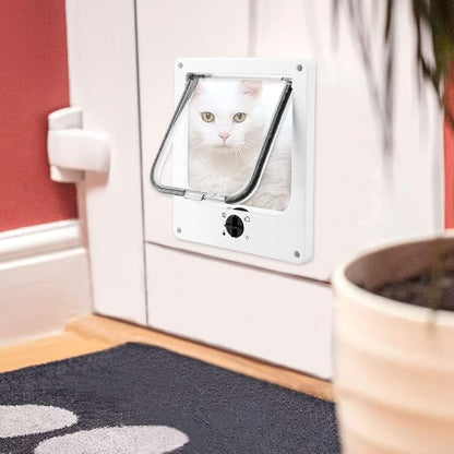 Large Cat Doors(Outer Size 10.6" x 9.2"), 4-Way Locking Cat Door for Interior Exterior Doors, Weatherproof pet Door with Magnet for Cat or Dog < 21.5 inches in Girth(White L)