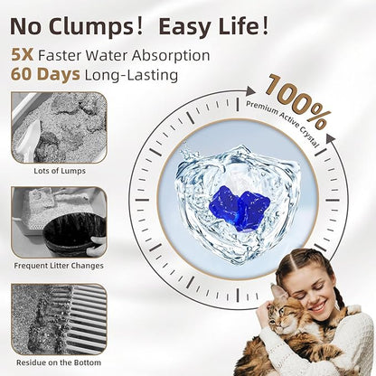 LaSyL Crystal Cat Litter for Multi-Cat Households - 17.2 lb Silica Gel, 30-Day Odor Control, 99.9% Dust-Free Non-Clumping Low Tracking Lightweight Unscented Formula (4 Bags x 4.3lb)
