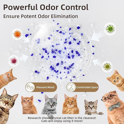 LaSyL Crystal Cat Litter for Multi-Cat Households - 34.4 lb Silica Gel, 30-Day Odor Control, 99.9% Dust-Free Non-Clumping Low Tracking Lightweight Unscented Formula (8 Bags x 4.3lb)