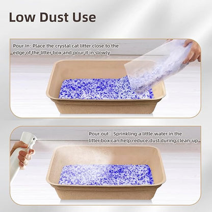 LaSyL Crystal Cat Litter for Multi-Cat Households - 8.6 lb Silica Gel, 30-Day Odor Control, 99.9% Dust-Free Non-Clumping Low Tracking Lightweight Unscented Formula (2 Bags x 4.3lb)