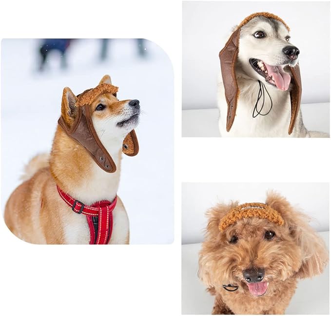 Leconpet Dog Aviator Hat, Dog Winter Pilot Hat with Ear Flaps for Cold Weather (L, Coffee)