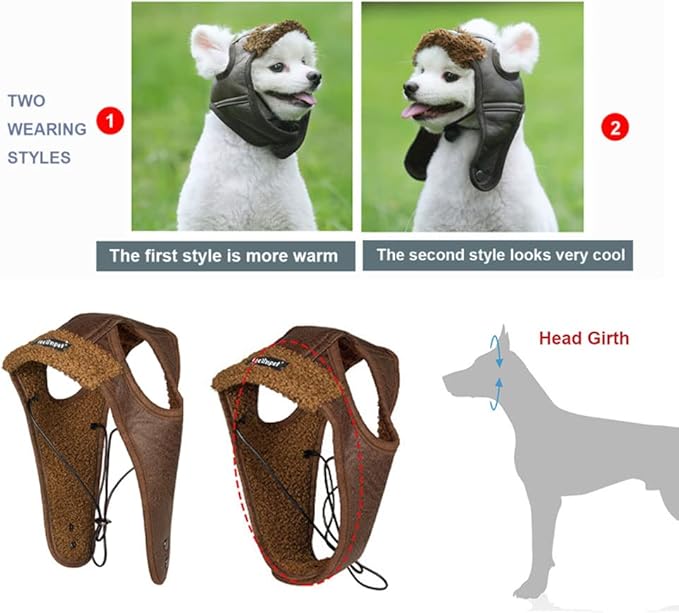 Leconpet Dog Aviator Hat, Dog Winter Pilot Hat with Ear Flaps for Cold Weather (L, Coffee)