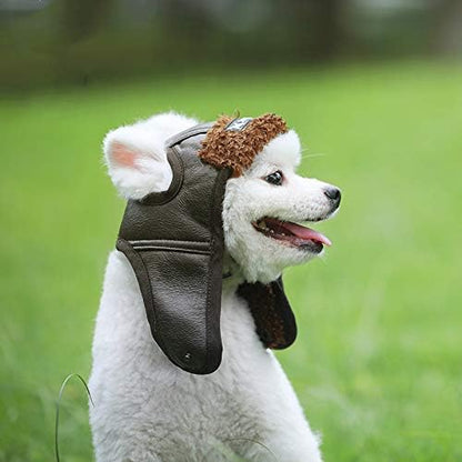 Leconpet Dog Aviator Hat, Dog Winter Pilot Hat with Ear Flaps for Cold Weather (S, Coffee)