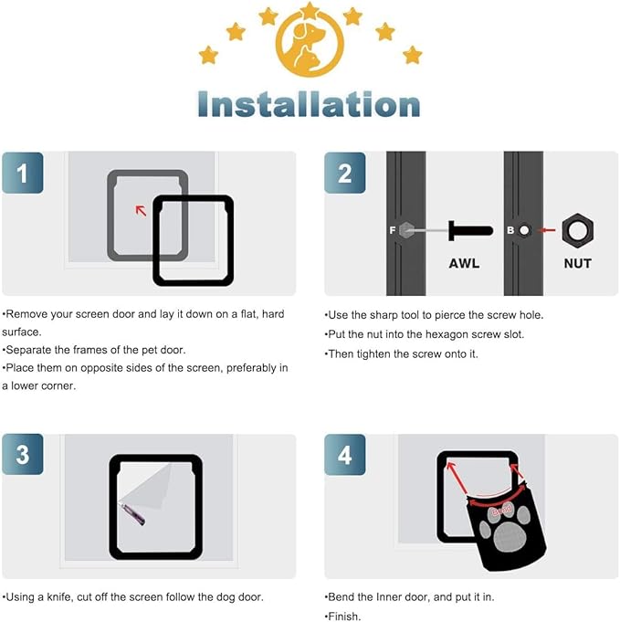 LESTP Pet Door - Automatic Lock Dog & Cat Screen Protector for Sliding Doors (Large)