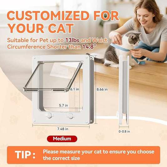 LIBBEPET Thin Cat Door, Safety Pet Door for Cats Up to 13 lbs, Interior Cat Door with 4 Way Locking for Window, Sliding Door and Cat House, Easy to Install, Medium