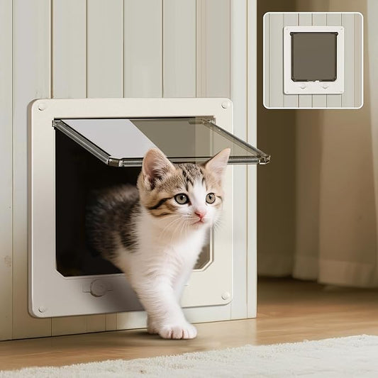 LIBBEPET Thin Cat Door, Safety Pet Door for Cats Up to 13 lbs, Interior Cat Door with 4 Way Locking for Window, Sliding Door and Cat House, Easy to Install, Medium