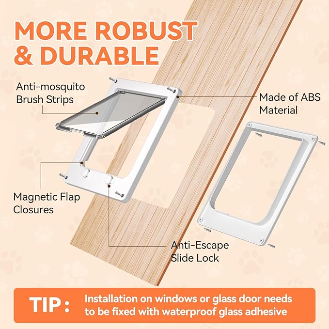 LIBBEPET Thin Cat Door, Safety Pet Door for Cats Up to 18 lbs, Interior Cat Door with 4 Way Locking for Window, Sliding Door and Cat House, Easy to Install, Lagre