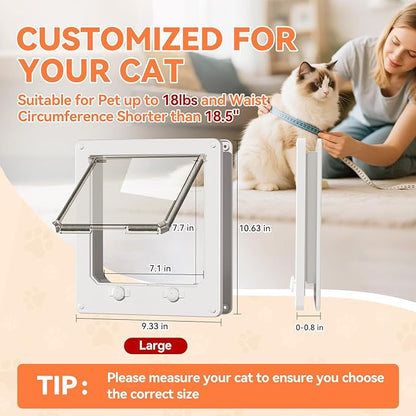 LIBBEPET Thin Cat Door, Safety Pet Door for Cats Up to 18 lbs, Interior Cat Door with 4 Way Locking for Window, Sliding Door and Cat House, Easy to Install, Lagre
