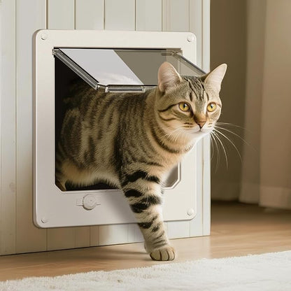 LIBBEPET Thin Cat Door, Safety Pet Door for Cats Up to 18 lbs, Interior Cat Door with 4 Way Locking for Window, Sliding Door and Cat House, Easy to Install, Lagre