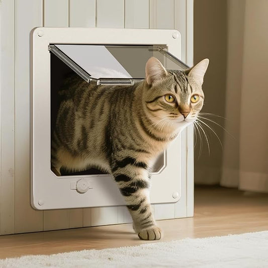 LIBBEPET Thin Cat Door, Safety Pet Door for Cats Up to 18 lbs, Interior Cat Door with 4 Way Locking for Window, Sliding Door and Cat House, Easy to Install, Lagre