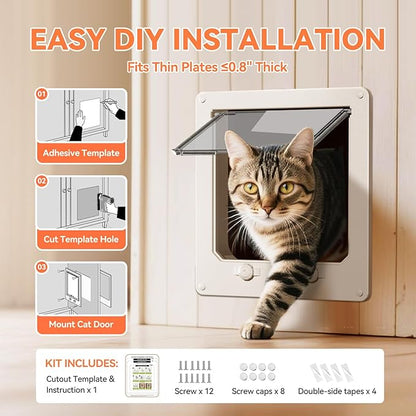 LIBBEPET Thin Cat Door, Safety Pet Door for Cats Up to 18 lbs, Interior Cat Door with 4 Way Locking for Window, Sliding Door and Cat House, Easy to Install, Lagre