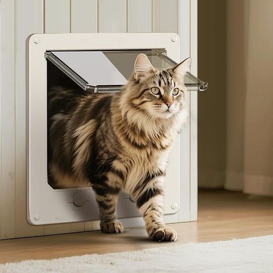 LIBBEPET Thin Cat Door, Safety Pet Door for Cats Up to 25 lbs, Interior Cat Door with 4 Way Locking for Window, Sliding Door and Cat House, Easy to Install, Extra Large
