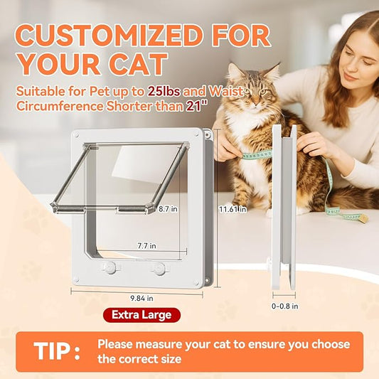 LIBBEPET Thin Cat Door, Safety Pet Door for Cats Up to 25 lbs, Interior Cat Door with 4 Way Locking for Window, Sliding Door and Cat House, Easy to Install, Extra Large