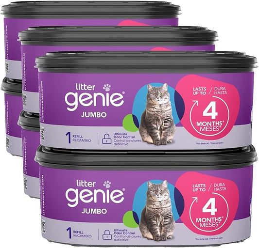 Litter Genie Refill Bags | Jumbo,56 Total ft | Up to 8 Months of Supply in 2 cartridges-| Ultimate Odor Control Cat Litter Bags,2 Count (Pack of 3)