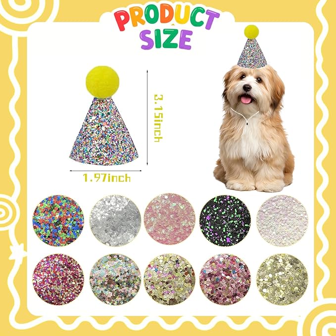 Mini Party Hats for Stuffed Animals, Birthday Party Cone Hats Dolls Dog Cat Rabbit Puppies Assorted Animal Birthday