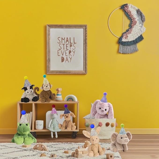 Mini Party Hats for Stuffed Animals, Birthday Party Cone Hats Dolls Dog Cat Rabbit Puppies Assorted Animal Birthday