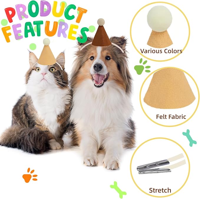 Mini Party Hats for Stuffed Animals, Birthday Party Cone Hats Dolls Dog Cat Rabbit Puppies Assorted Animal Birthday