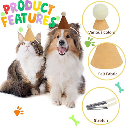 Mini Party Hats for Stuffed Animals, Birthday Party Cone Hats Dolls Dog Cat Rabbit Puppies Assorted Animal Birthday