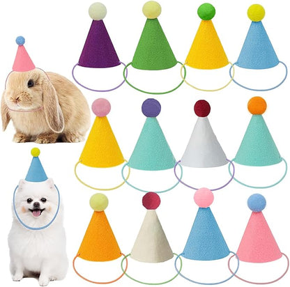Mini Party Hats for Stuffed Animals, Birthday Party Cone Hats Dolls Dog Cat Rabbit Puppies Assorted Animal Birthday