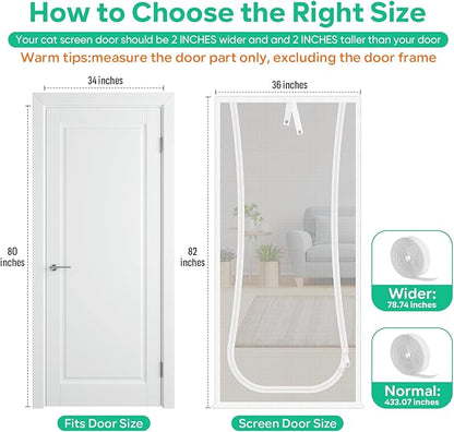 New Reinforced Cat Screen Door, Fits Door Size 34''x 80'' Heavy Duty Pets Proof Screen Door with Bilateral Zipper, Prevent Dogs Cats Running Out from Home, Bedroom,Living Room, Kitchen Patio Door
