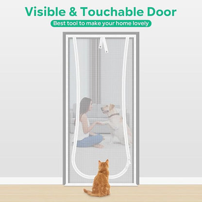 New Reinforced Cat Screen Door, Fits Door Size 34''x 80'' Heavy Duty Pets Proof Screen Door with Bilateral Zipper, Prevent Dogs Cats Running Out from Home, Bedroom,Living Room, Kitchen Patio Door