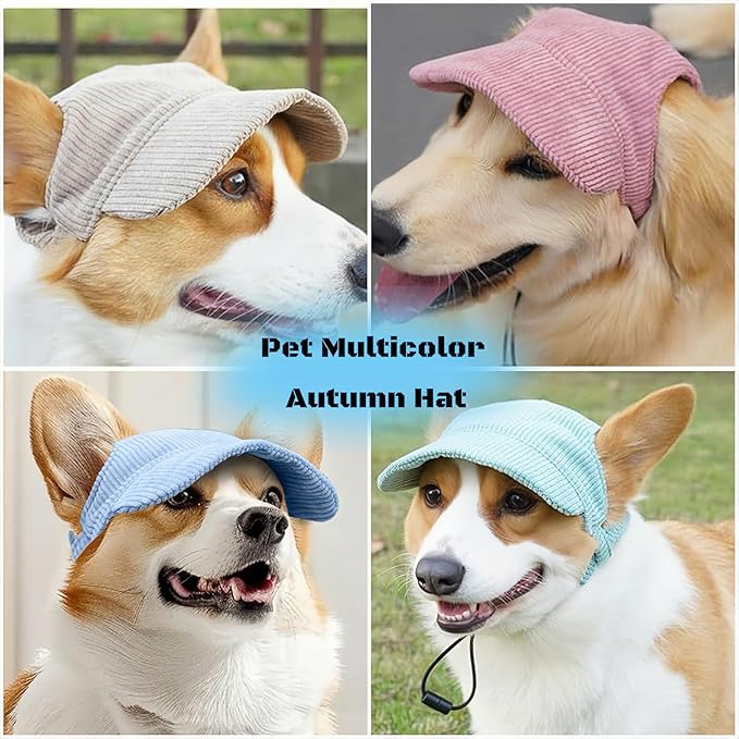 Pet Baseball Cap with Ear Holes - Multi-Color Sun Visor Hat for Dogs & Cats, Summer & Fall Beach Headwear for Puppies & Kittens (Khaki, S)
