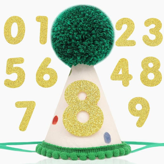 Pet Birthday Hat with Interchangeable Numbers 1-10 | Adjustable Pet Party Cone Hat for Dogs & Cats | Puppy Birthday Photo Props for 1st to 10th Birthday Celebrations (Beige Birtgday Pet Hat)