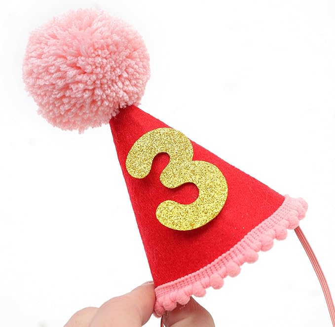 Pet Birthday Hat with Interchangeable Numbers 1-10 | Adjustable Pet Party Cone Hat for Dogs & Cats | Puppy Birthday Photo Props for 1st to 10th Birthday Celebrations (Red Birthday Pet Hat)