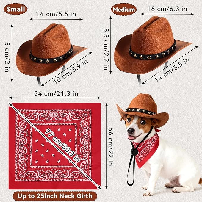 Pet Cowboy Costume, Dog Cowboy Hat with Bandana Scarf, Adjustable Cat Cowboy Hat for Party Cosplay Christmas, Halloween Cowboy Costumes for Small Pet Dogs Cats (Pink, Medium)