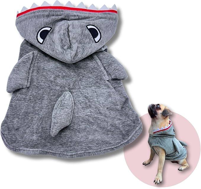 Pet Custom Dog Custom Cat Custom Hoodie, Sporty Look, Funny Gift, Halloween Holiday (Shark with Hat, Medium)