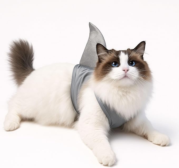 Pet Custom Dog Custom Cat Custom Hoodie, Sporty Look, Funny Gift, Halloween Holiday (Shark with Standing Fin, Large)