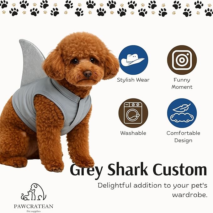 Pet Custom Dog Custom Cat Custom Hoodie, Sporty Look, Funny Gift, Halloween Holiday (Shark with Standing Fin, Small)
