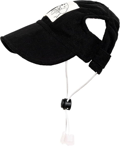 Pet Dog Baseball Cap, Cat Hat, Cat Dog Sun Cap with Ear Holes, Adjustable Puppy Outdoor Sun Hat (Black, Large)