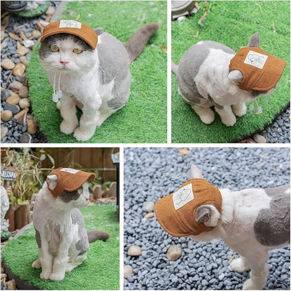 Pet Dog Baseball Cap, Cat Hat, Cat Dog Sun Cap with Ear Holes, Adjustable Puppy Outdoor Sun Hat (Brown, Large)