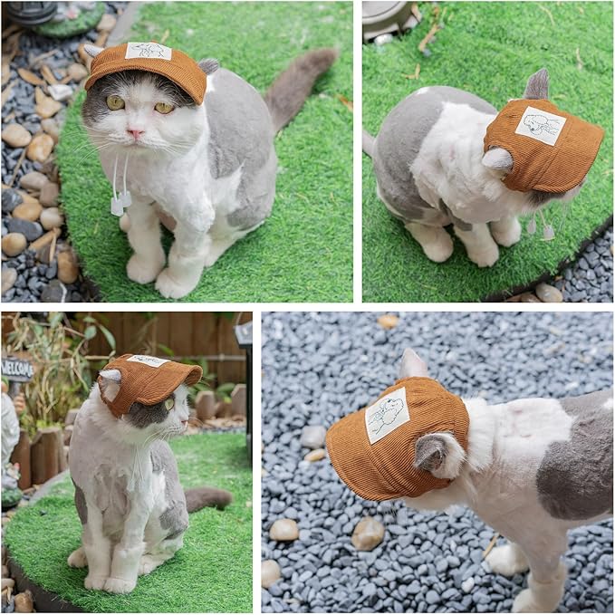 Pet Dog Baseball Cap, Cat Hat, Cat Dog Sun Cap with Ear Holes, Adjustable Puppy Outdoor Sun Hat (Brown, Small)