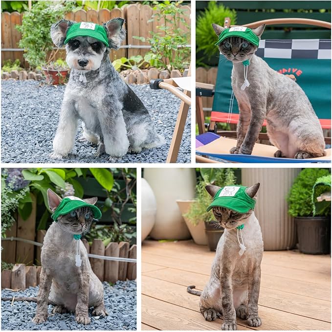 Pet Dog Baseball Cap, Cat Hat, Cat Dog Sun Cap with Ear Holes, Adjustable Puppy Outdoor Sun Hat (Green, Large)