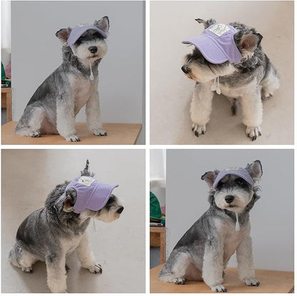 Pet Dog Baseball Cap, Cat Hat, Cat Dog Sun Cap with Ear Holes, Adjustable Puppy Outdoor Sun Hat (Purple, Small)