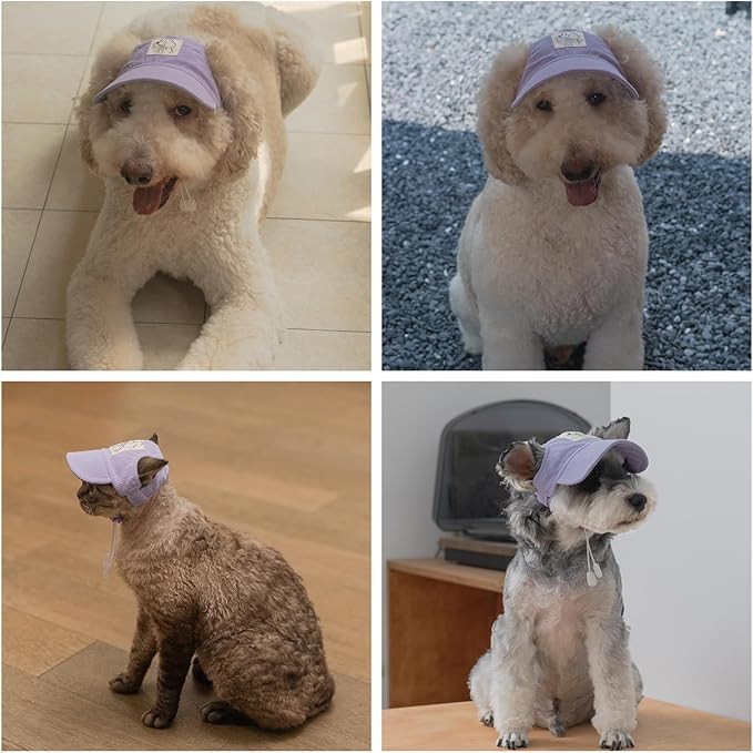 Pet Dog Baseball Cap, Cat Hat, Cat Dog Sun Cap with Ear Holes, Adjustable Puppy Outdoor Sun Hat (Purple, X-Large)