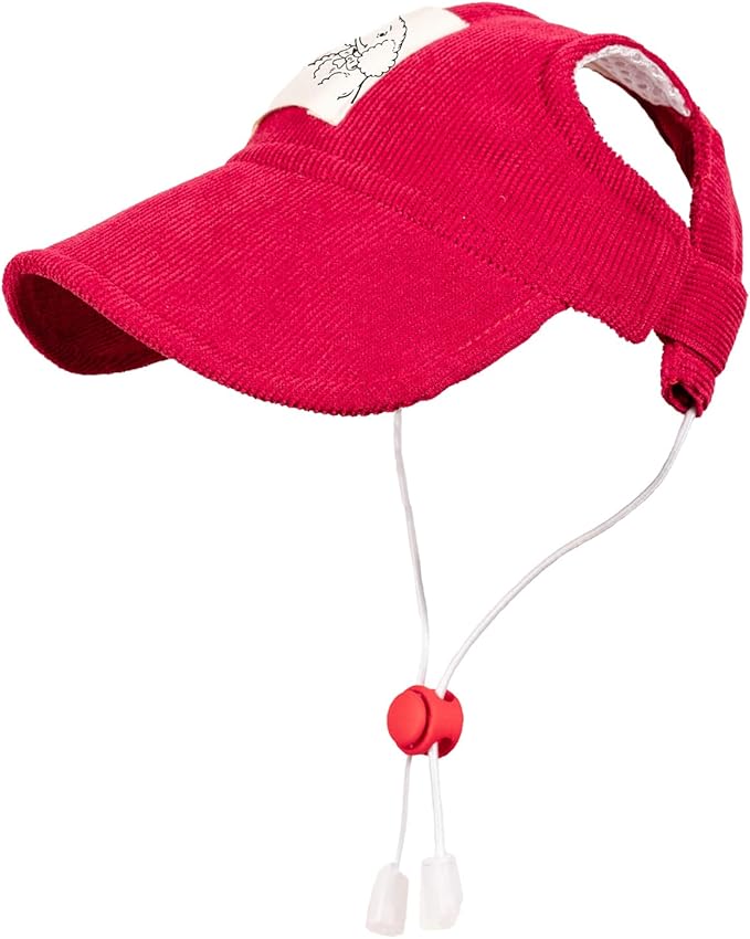 Pet Dog Baseball Cap, Cat Hat, Cat Dog Sun Cap with Ear Holes, Adjustable Puppy Outdoor Sun Hat (Red, Medium)